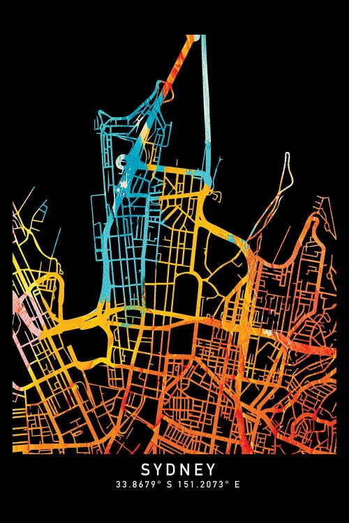 Sydney City Map, Shade Of Orange