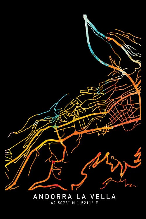 Andorra La Vella, Andorra City Map, Shade Of Orange by WallDecorAddict wall art