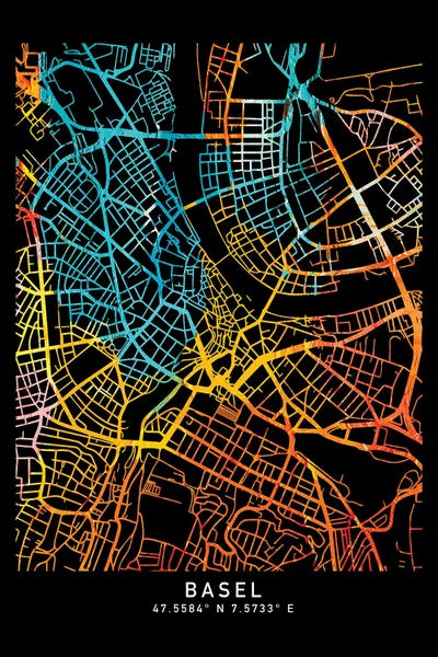 Neon: Basel, Switzerland, Basel City Map, Shade Of Orange by WallDecorAddict