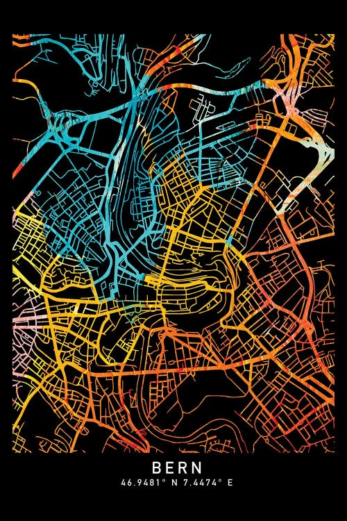 Bern, Switzerland City Map, Shade Of Orange