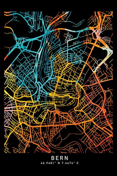 Bern: Bern, Switzerland City Map, Shade Of Orange by WallDecorAddict