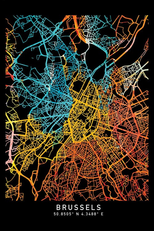 Brussels, Brussels Capital, Belgium City Map, Shade Of Orange by WallDecorAddict wall art