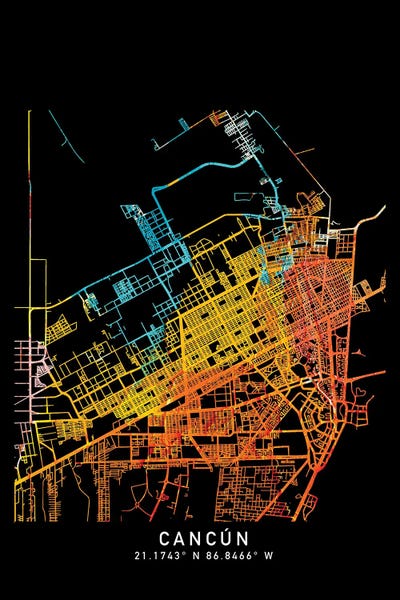 Cancun: CancúN, Quintana Roo, Mexico City Map, Shade Of Orange by WallDecorAddict
