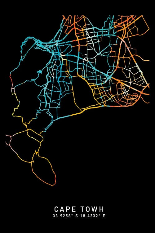 Cape Town, Western Cape, South Africa City Map, Shade Of Orange by WallDecorAddict wall art