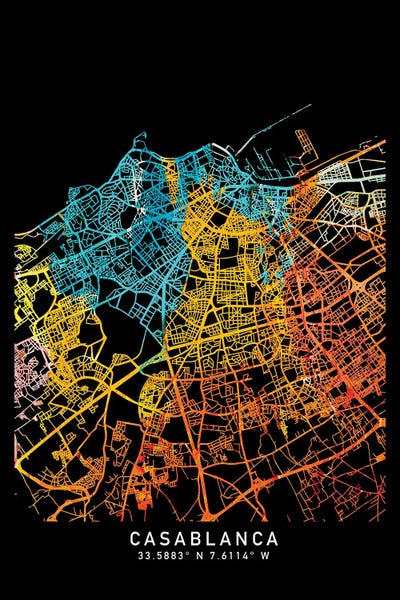 Neon: Casablanca, Casablanca-Settat, Morocco City Map, Shade Of Orange by WallDecorAddict