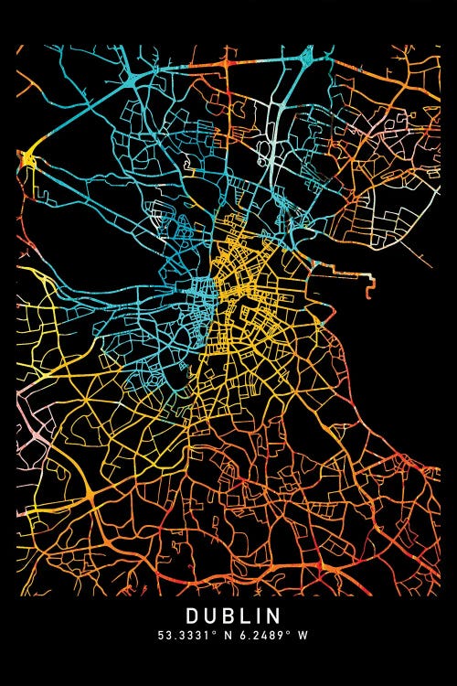 Dublin, Leinster, Ireland City Map, Shade Of Orange