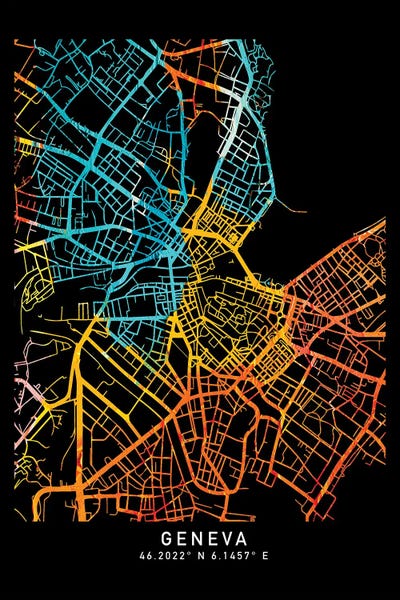 Neon: GenèVe, Geneva, Switzerland City Map, Shade Of Orange by WallDecorAddict