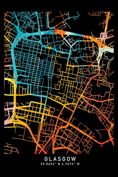 Glasgow, Scotland, United Kingdom City Map, Shade Of Orange by WallDecorAddict canvas print
