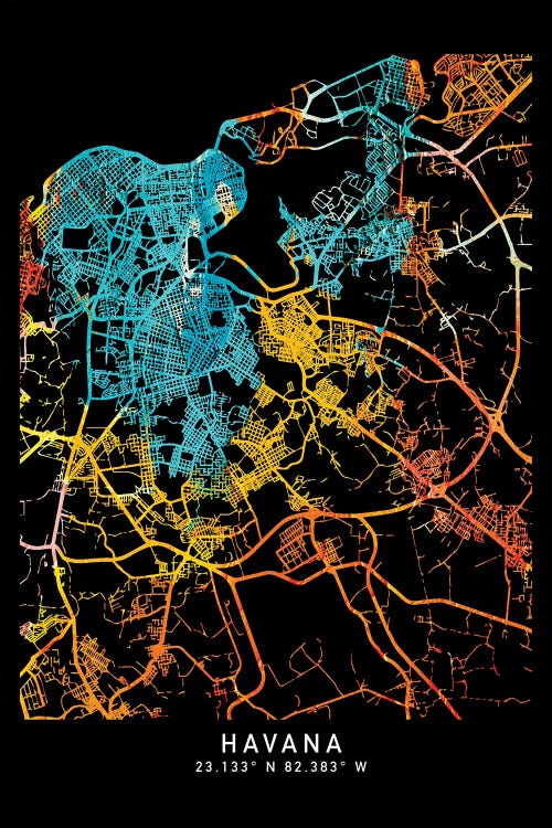 Havana, Cuba City Map, Shade Of Orange by WallDecorAddict wall art