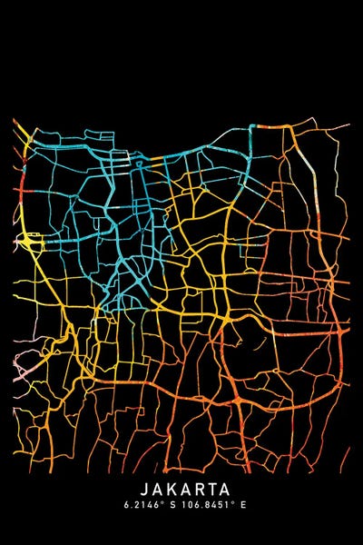 Neon: Jakarta, Indonesia City Map, Shade Of Orange by WallDecorAddict