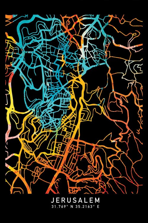 Jerusalem, Israel City Map, Shade Of Orange by WallDecorAddict wall art