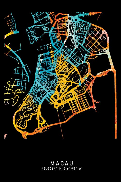 Macau, France City Map, Shade Of Orange by WallDecorAddict wall art