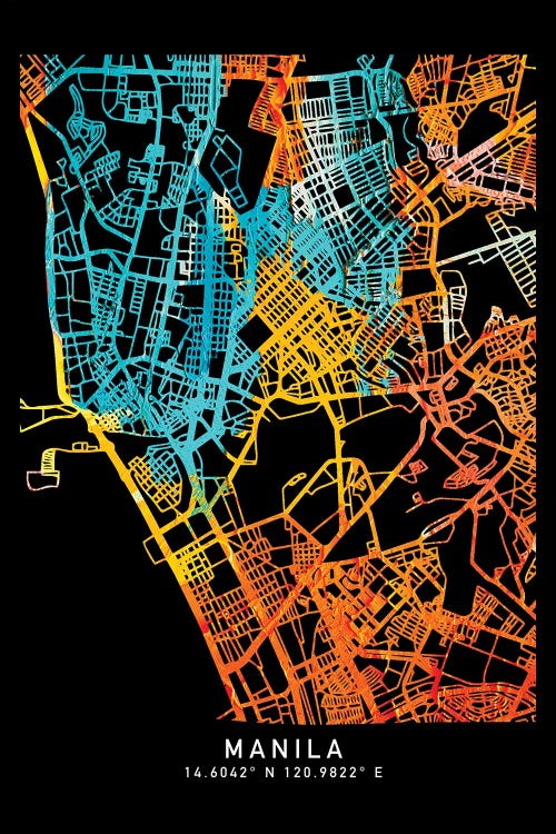 Manila, Philippines City Map, Shade Of Orange by WallDecorAddict wall art