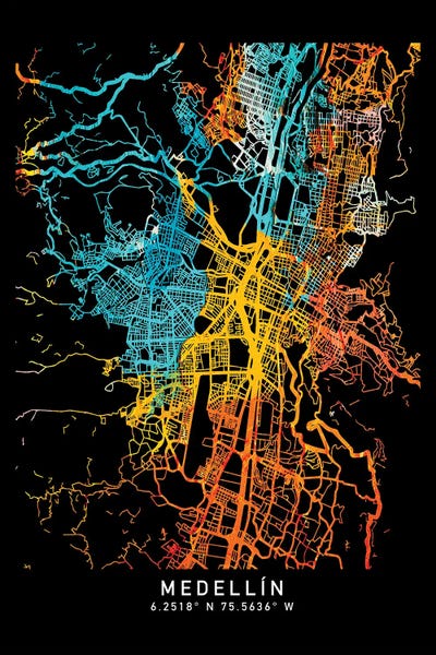 Colombia: MedellíN, Antioquia, Colombia City Map, Shade Of Orange by WallDecorAddict