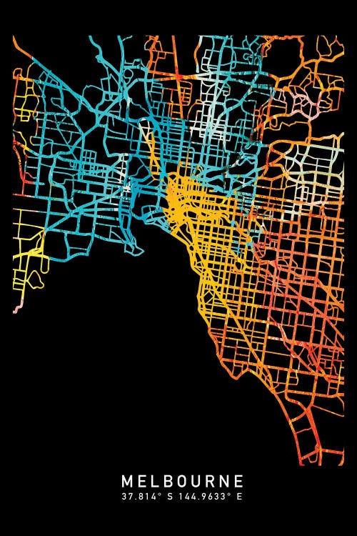 Melbourne, Australia City Map, Shade Of Orange by WallDecorAddict wall art