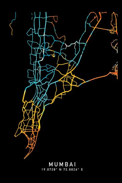 Maharashtra: Mumbai, India City Map, Shade Of Orange by WallDecorAddict