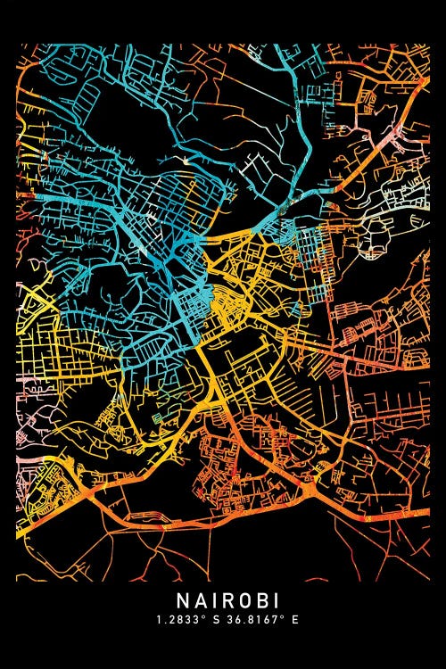 Nairobi, Kenya City Map, Shade Of Orange