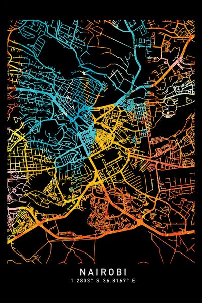Kenya: Nairobi, Kenya City Map, Shade Of Orange by WallDecorAddict
