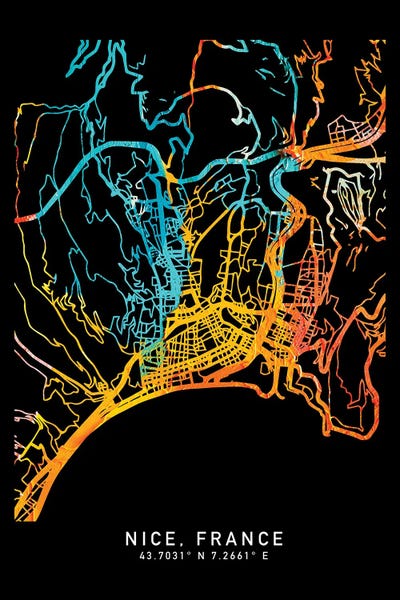 Neon: Nice, France City Map, Shade Of Orange by WallDecorAddict