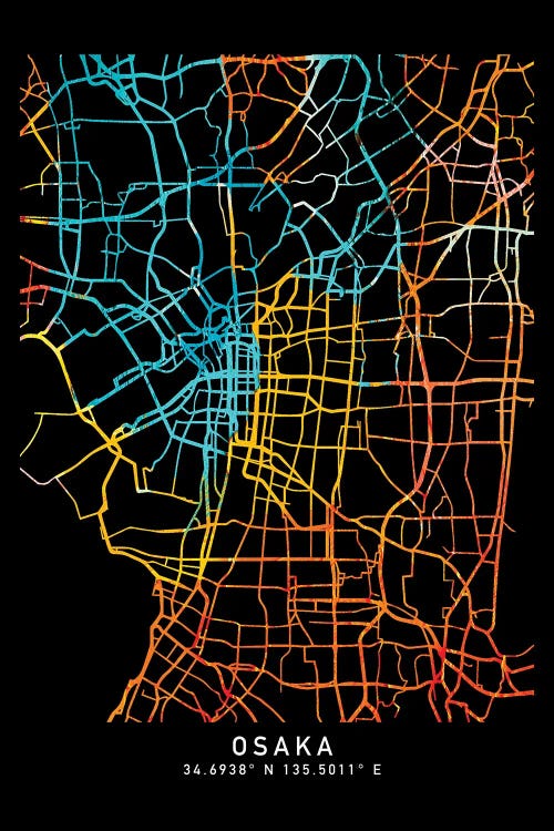 Osaka, Japan City Map, Shade Of Orange