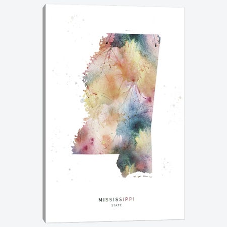 Mississippi State Watercolor Canvas Print #WDA278} by WallDecorAddict Canvas Art