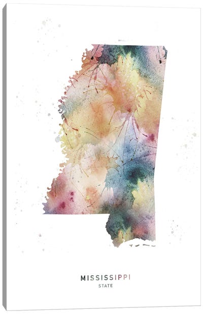Mississippi State Watercolor Canvas Art Print - Mississippi