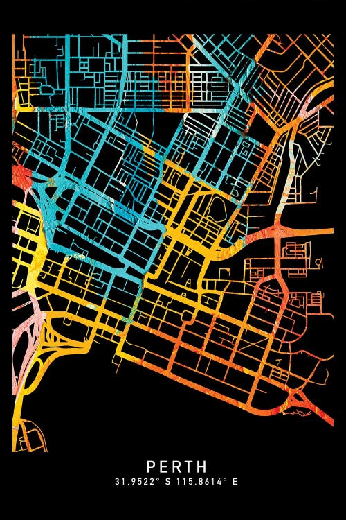 Perth, Wa, Australia City Map, Shade Of Orange by WallDecorAddict wall art