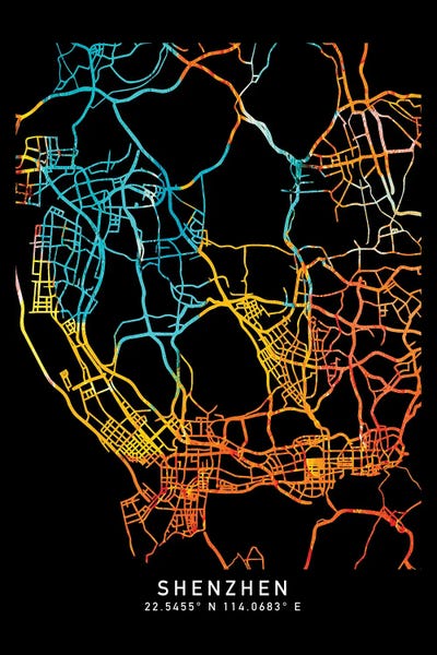 China: Shenzhen, Guangdong, China City Map, Shade Of Orange by WallDecorAddict