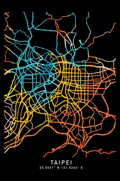 Taipei City Map, Shade Of Orange by WallDecorAddict framed canvas print