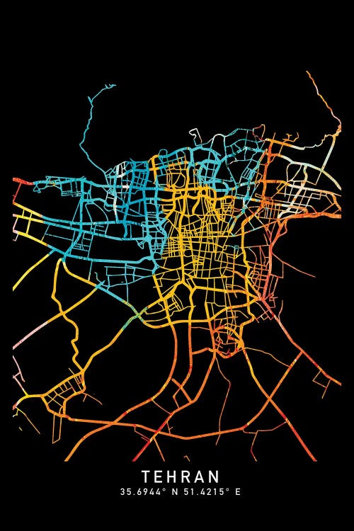 Tehran City Map, Shade Of Orange