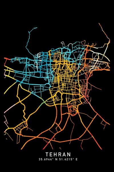 Iran: Tehran City Map, Shade Of Orange by WallDecorAddict