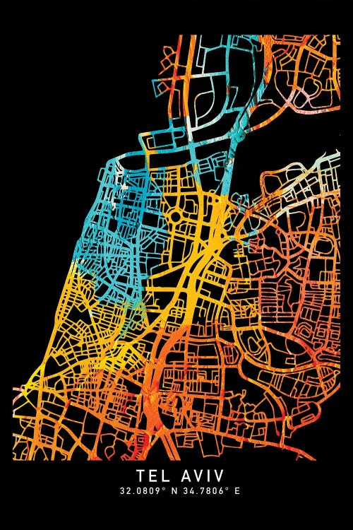 Tel Aviv, Israel City Map, Shade Of Orange by WallDecorAddict wall art