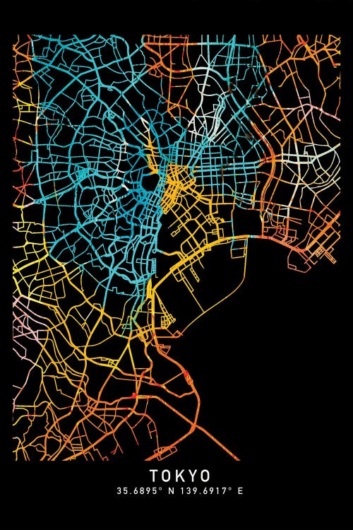 Tokyo City Map, Shade Of Orange by WallDecorAddict wall art