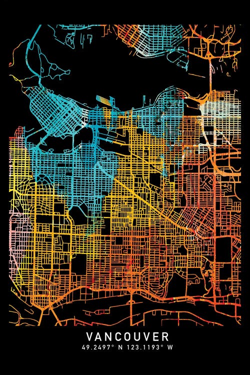 Vancouver Canada City Map, Shade Of Orange by WallDecorAddict wall art