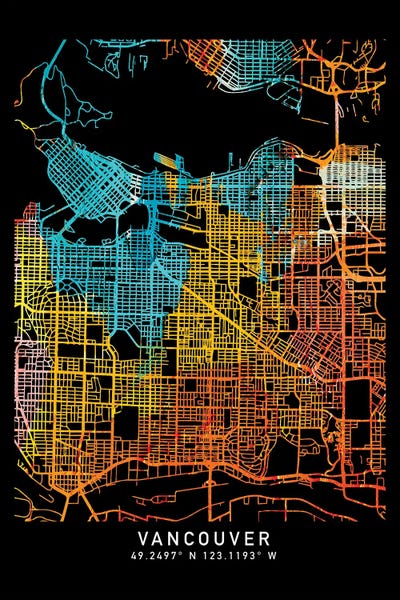 British Columbia: Vancouver Canada City Map, Shade Of Orange by WallDecorAddict