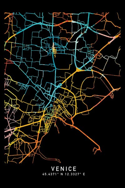 Veneto: Venice City Map, City Map, Shade Of Orange by WallDecorAddict
