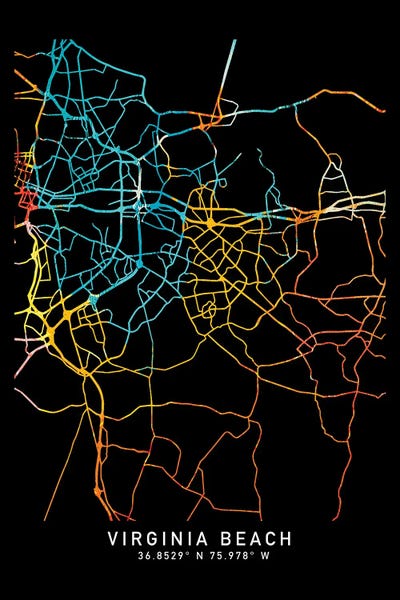 Virginia Beach City Map, Shade Of Orange by WallDecorAddict canvas print