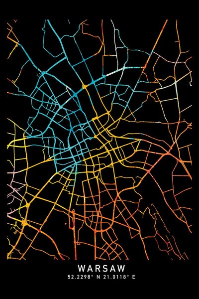 Warsaw, Poland City Map, Shade Of Orange by WallDecorAddict multi panel art
