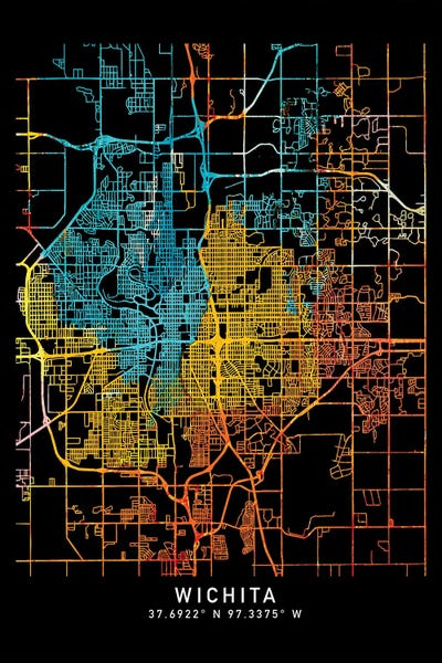 Wichita Kansas City Map, Shade Of Orange by WallDecorAddict art print