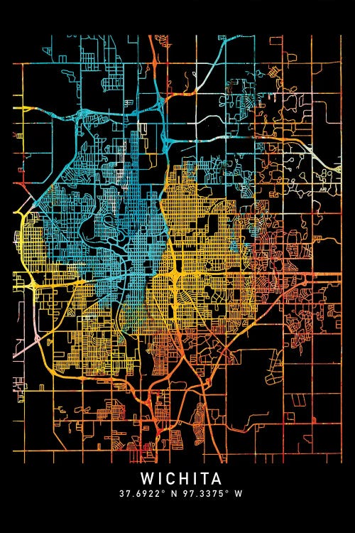 Wichita Kansas City Map, Shade Of Orange