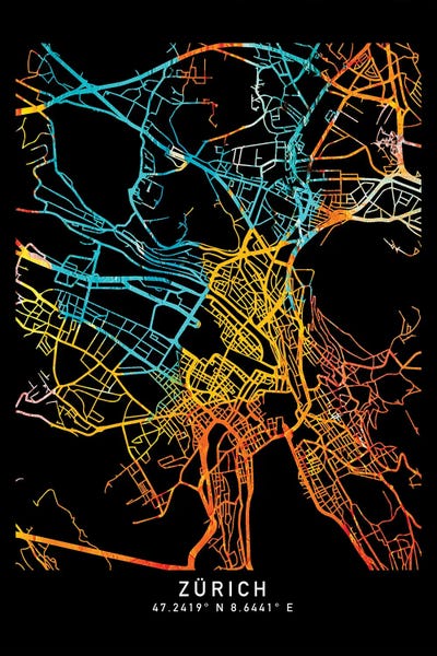 ZüRich City Map, Shade Of Orange by WallDecorAddict canvas print