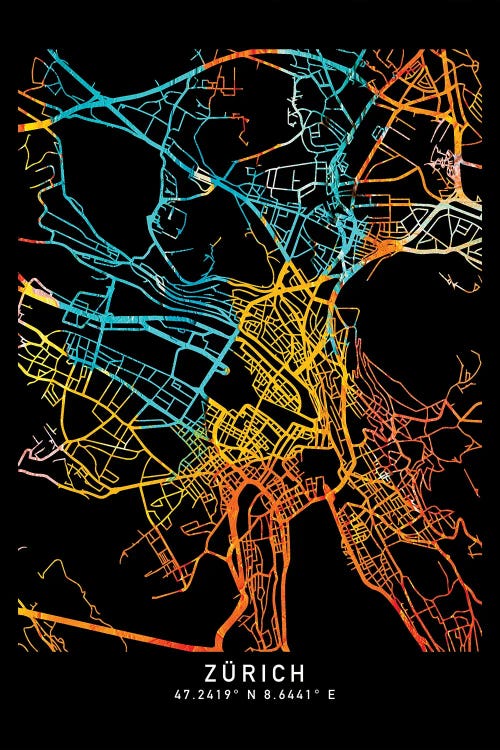 ZüRich City Map, Shade Of Orange