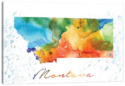 Montana State Colorful Canvas Art Print - State Maps