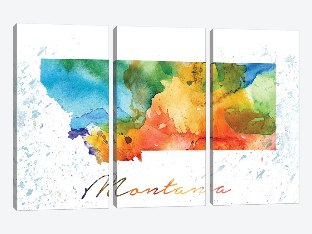 Montana State Colorful by WallDecorAddict 3-piece Canvas Art Print