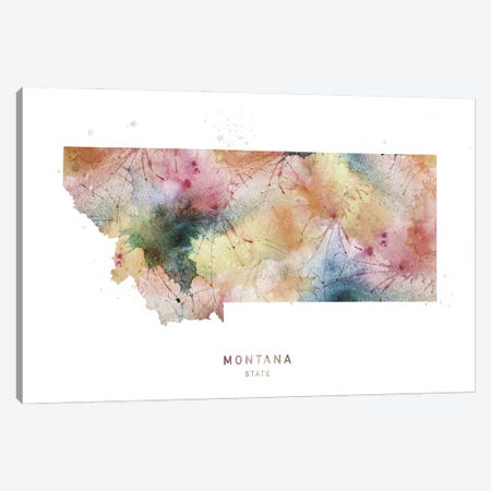 Montana Watercolor State Map Canvas Print #WDA288} by WallDecorAddict Art Print