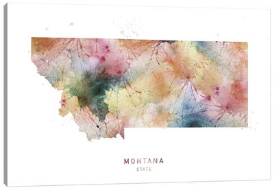 Montana Watercolor State Map Canvas Art Print - Montana Art