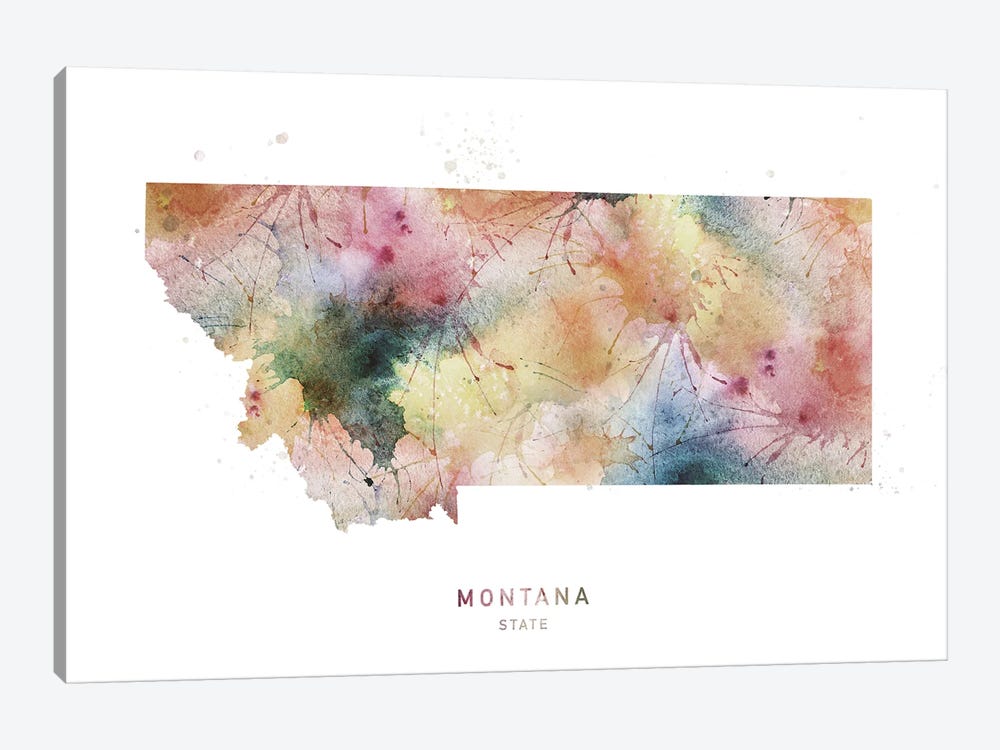 Montana Watercolor State Map by WallDecorAddict 1-piece Canvas Art