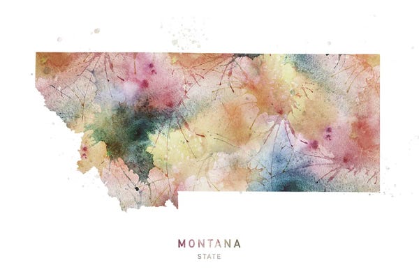 Montana: Montana Watercolor State Map by WallDecorAddict