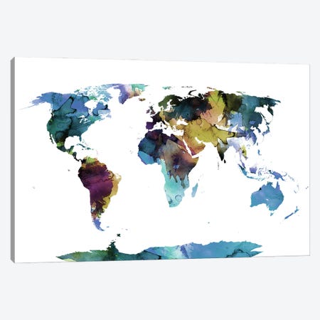 Multicolor World Map Canvas Print #WDA289} by WallDecorAddict Canvas Art Print