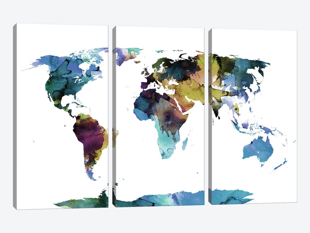 Multicolor World Map by WallDecorAddict 3-piece Canvas Art Print